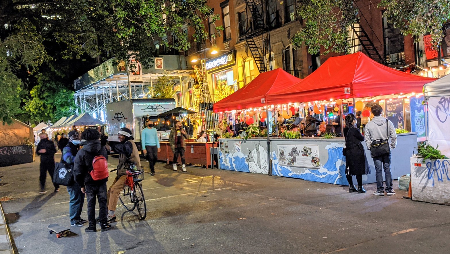 Image of outdoor dining streeteries on St. Marks Place in Manhattan