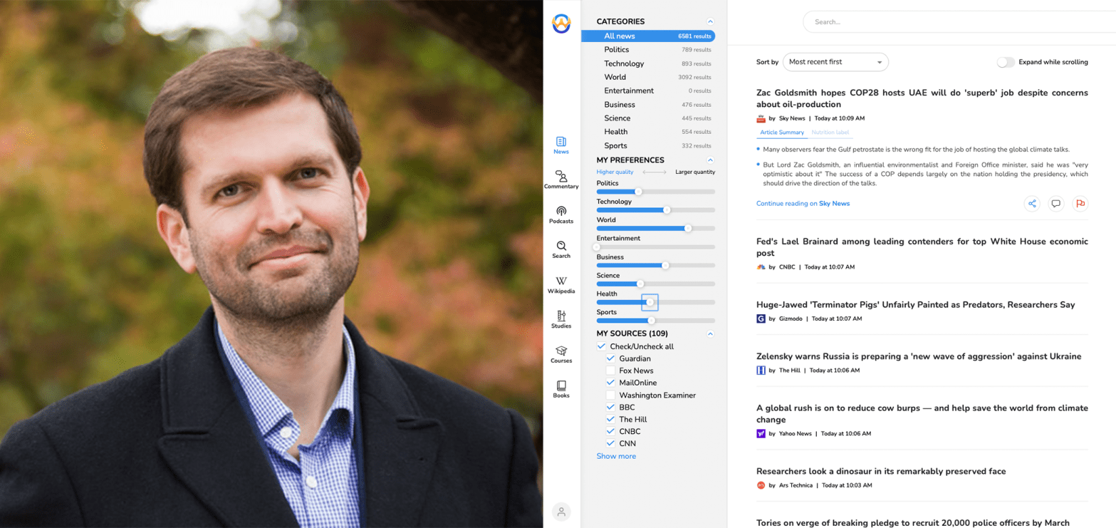 Otherweb's Alex Fink next to a screenshot of Otherweb